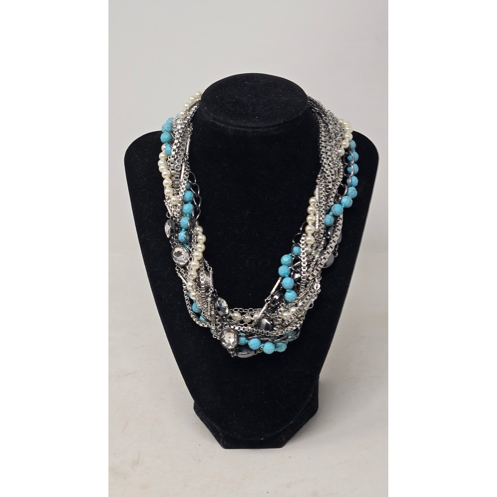 Chloe + Isabel Torsade Multi Strand Statement Necklace Turquoise Pearl Bib